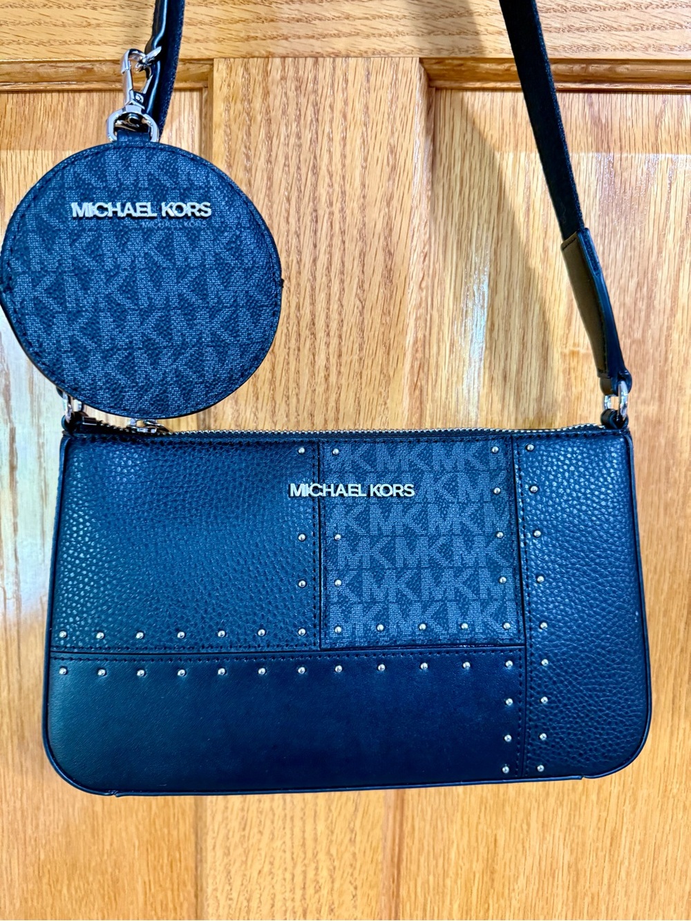 Michael Kors Black Patchwork MK Crossbody with Coin Pouch NWOT